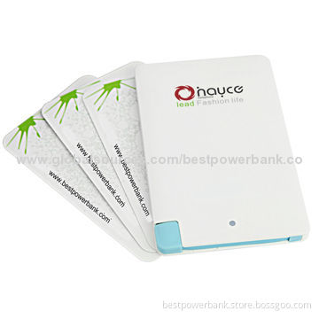 Business Card Power Banks with Micro USB Cable, 2,500mAh Lithium Polymer BatteryNew